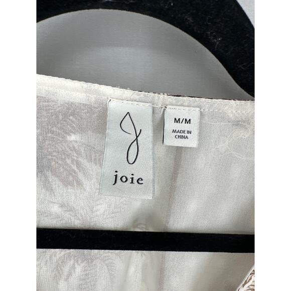 Joie Top Womens Medium Beige Brown Floral Palm Tree V Neck Beachy Boho Bohemian - Picture 2 of 8